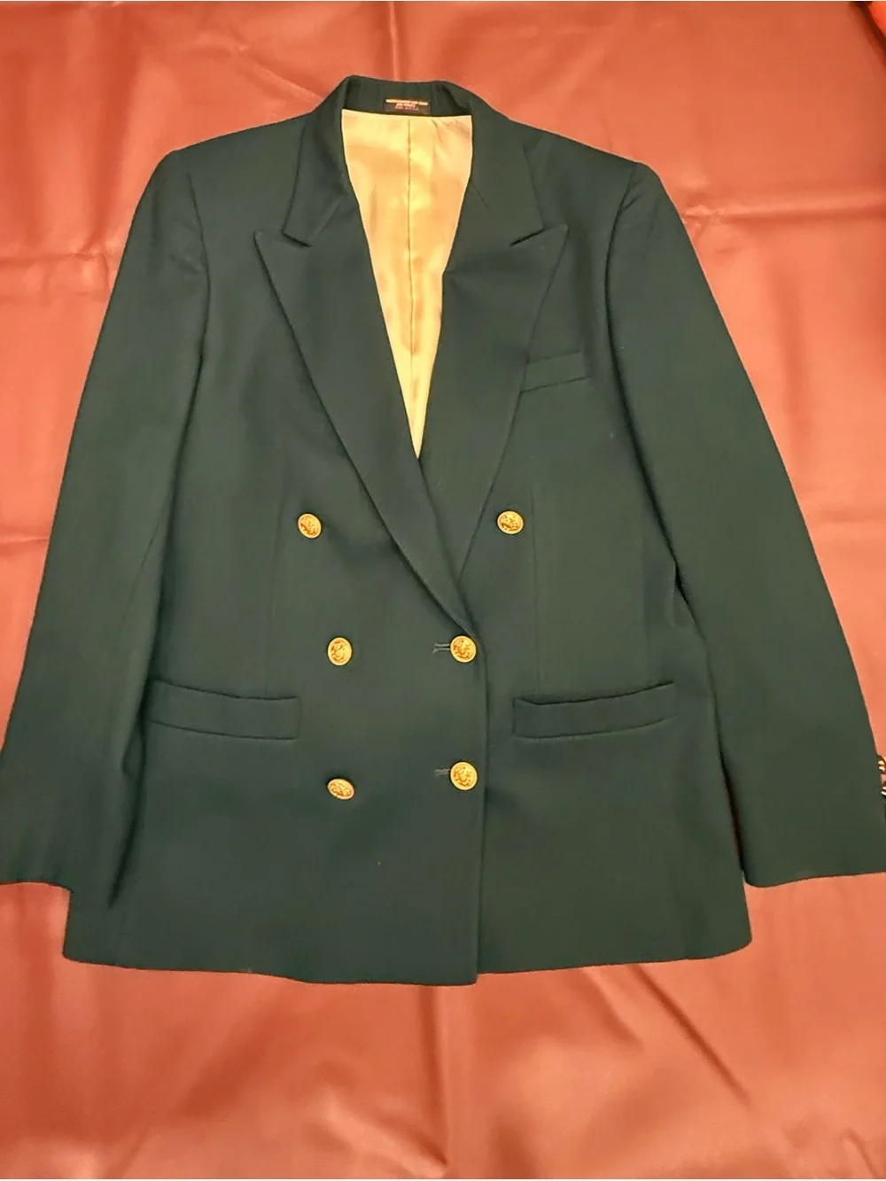 Double-Breasted Dark Green Blazer with Gold Buttons